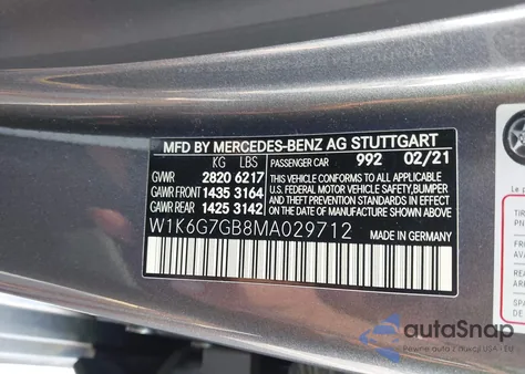 2021 Mercedes-Benz S 580 4Matic из США, поврежденный, VIN W1K6G7GB8MA029712